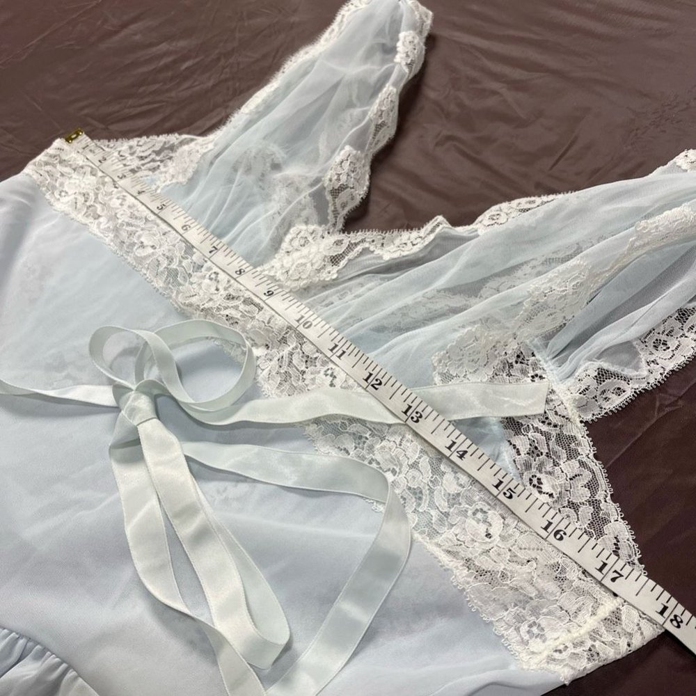 Yolande Womens Vintage 1940 Slip Dress Negligee Blue Lace Romantic Full Length L - Picture 8 of 12